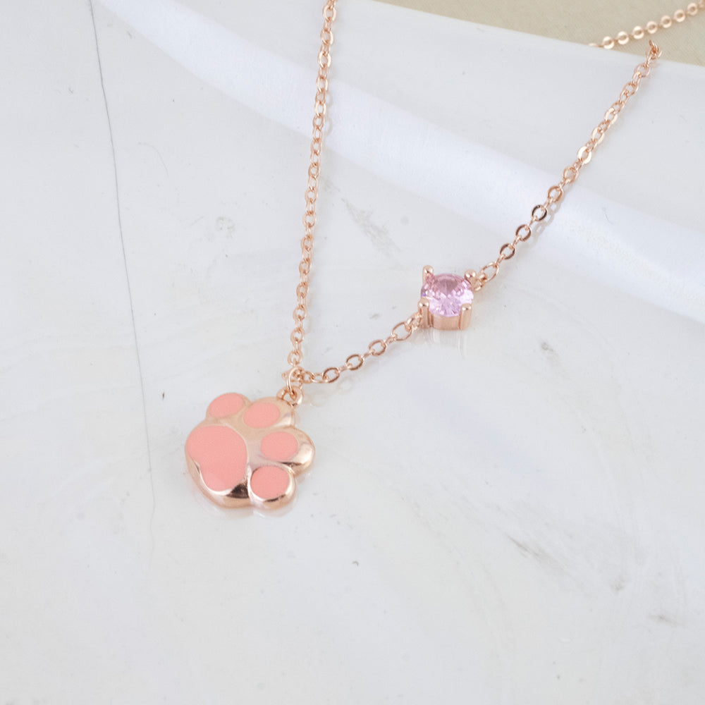 Collar Huellita de Amor Baño  Rosa Plata