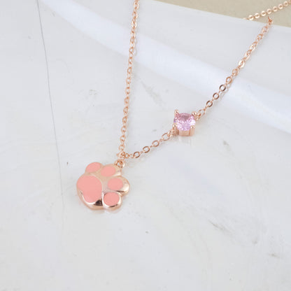 Collar Huellita de Amor Baño  Rosa Plata