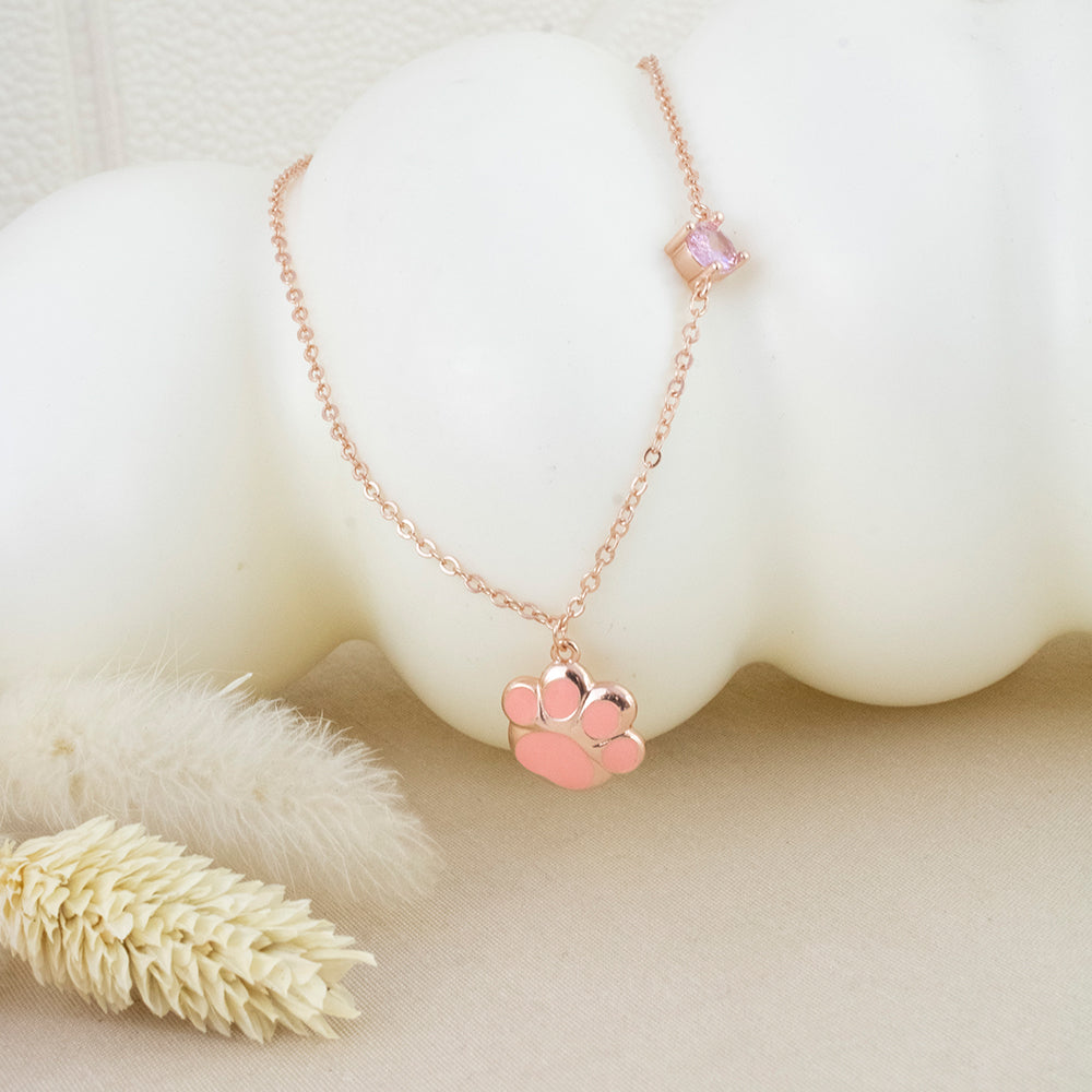 Collar Huellita de Amor Baño  Rosa Plata