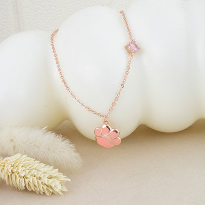 Collar Huellita de Amor Baño  Rosa Plata
