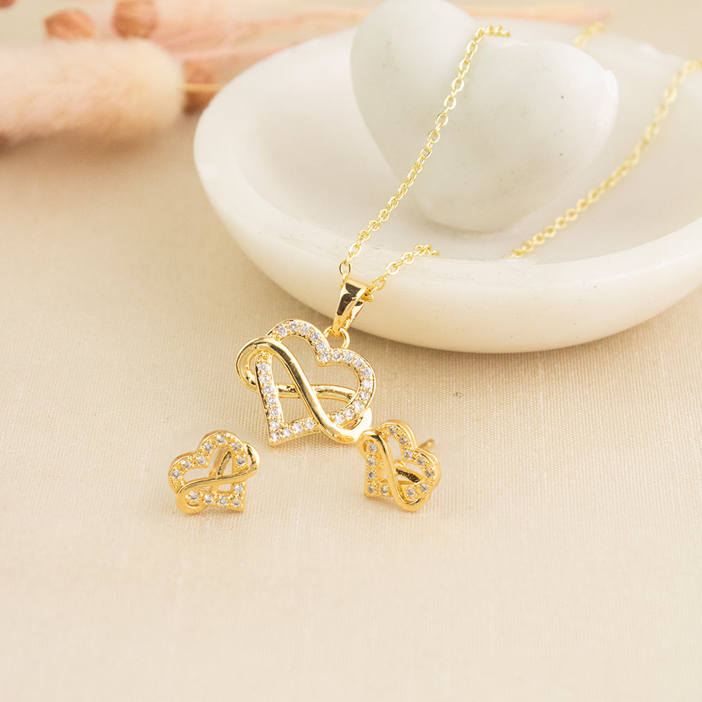 Set Corazón Infinito Dorado Acero
