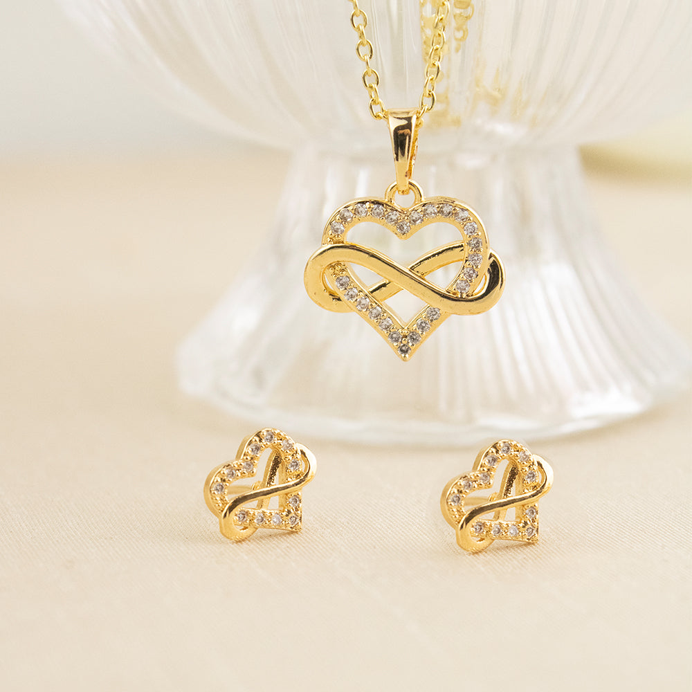Set Corazón Infinito Dorado Acero
