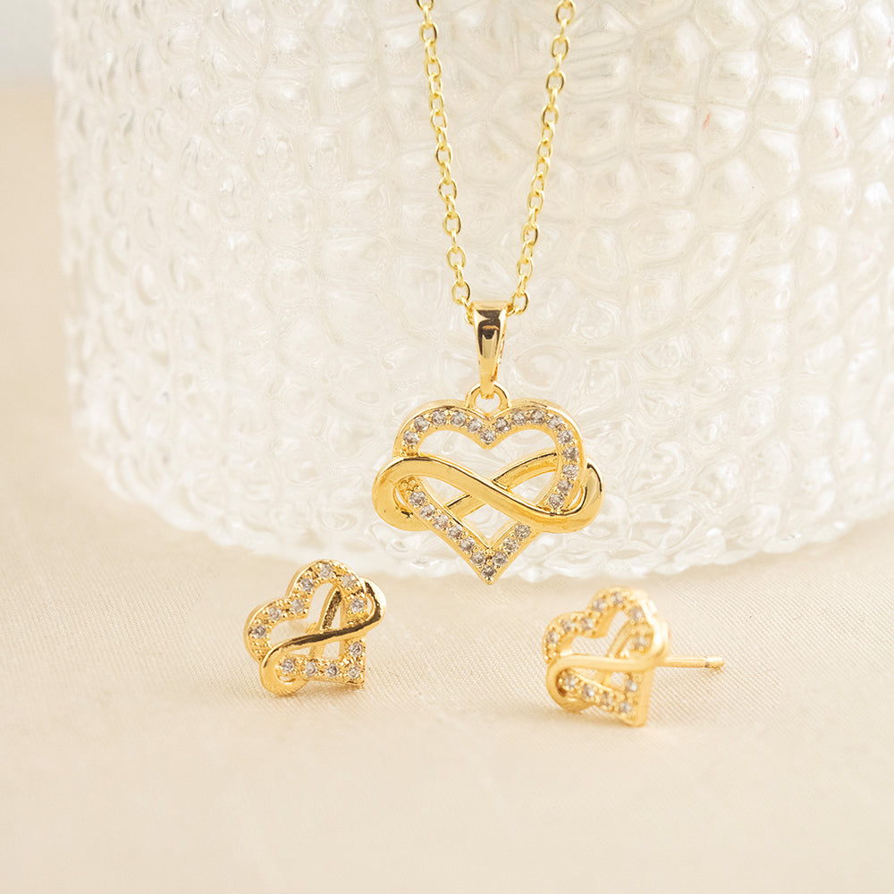 Set Corazón Infinito Dorado Acero