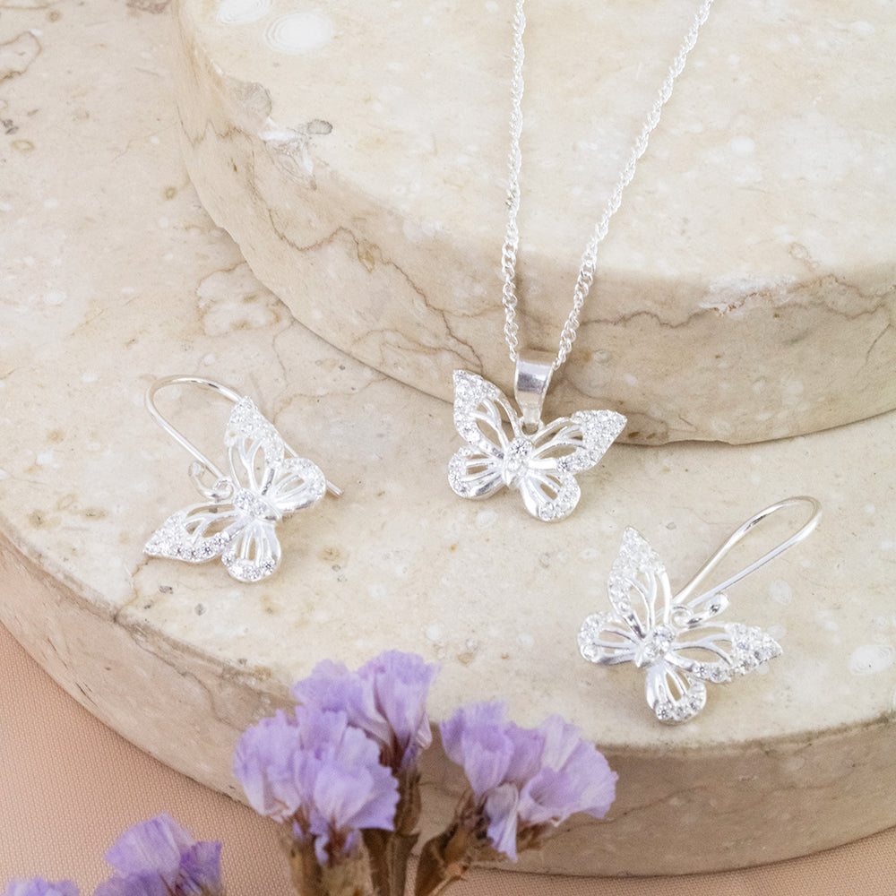 Set Mariposa Cristal Plata