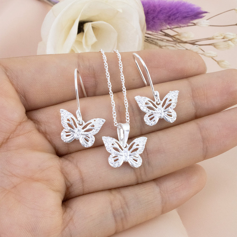 Set Mariposa Cristal Plata