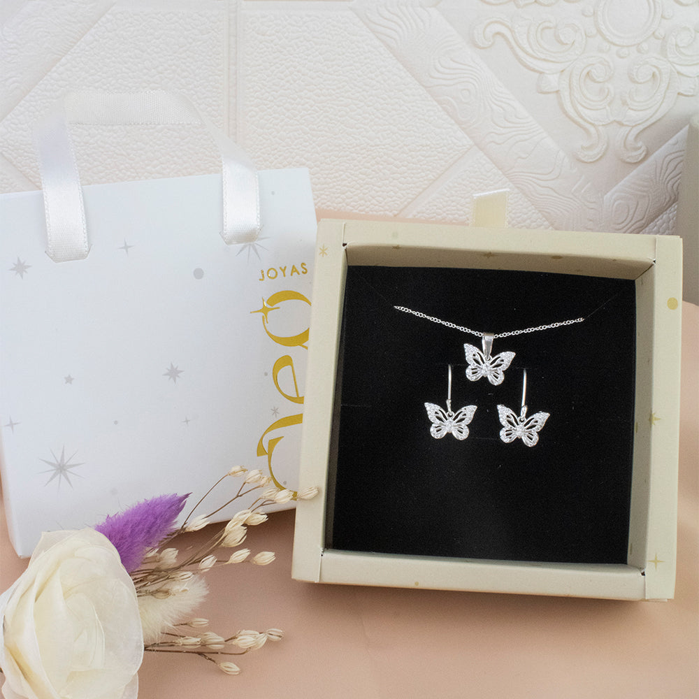 Set Mariposa Cristal Plata