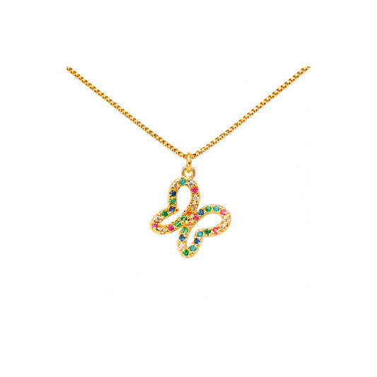 Collar Mariposa Arcoiris Dorado Acero