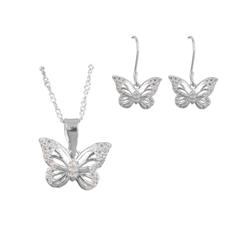 Set Mariposa Cristal Plata