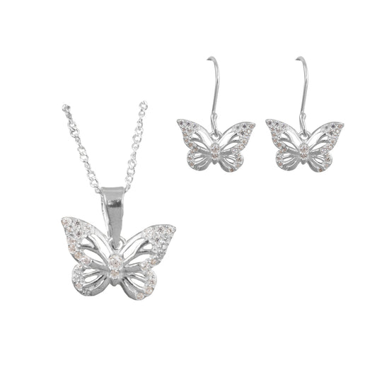 Set Mariposa Cristal Plata