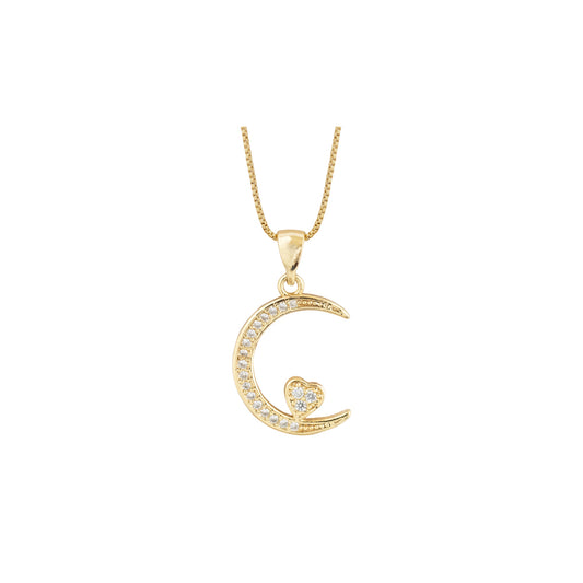 collar de luna dorado, collar de luna con piedras, collar delicado, dije de luna dorado, dije luna dorado con piedras 
