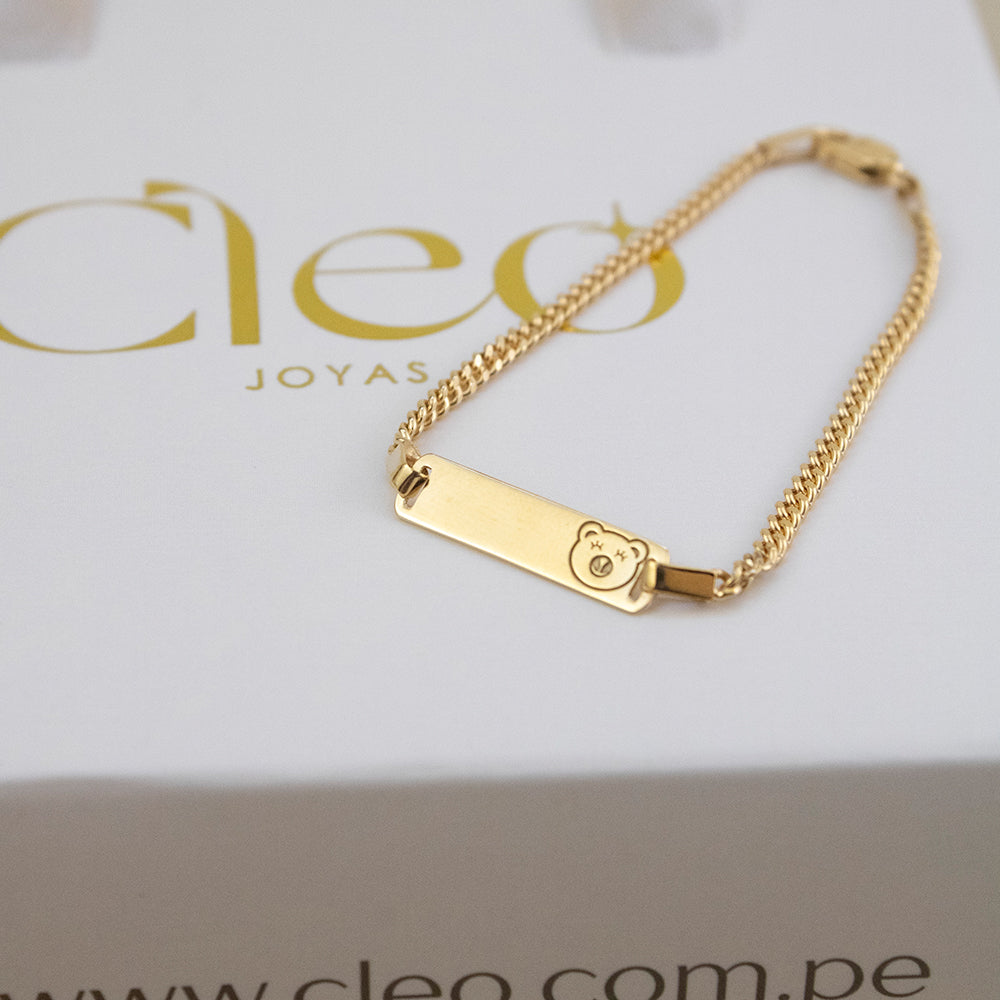 Pulsera para niña Osita Cara Plata Bañada en Oro
