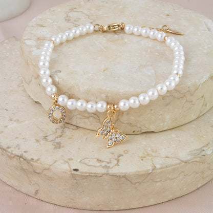 Pulsera Aurora Perla Dorado Acero