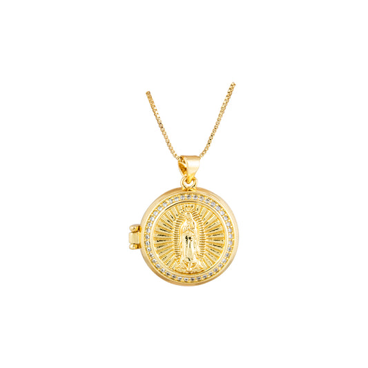 Collar Relicario Virgen Redondo Dorado