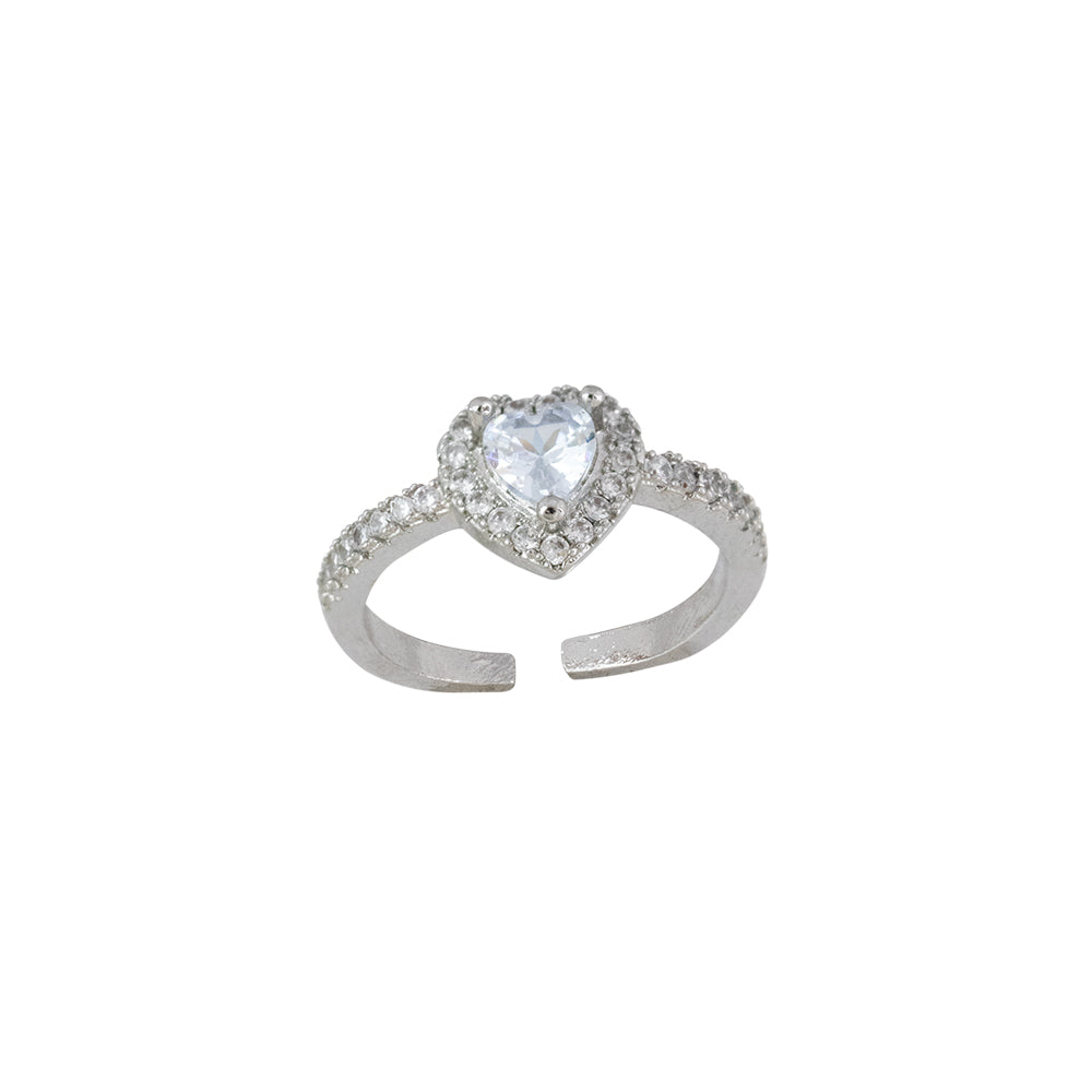 Anillo Promesa Divine Regulable Corazón Cristales Plata