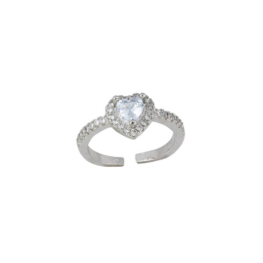 Anillo Promesa Divine Regulable Corazón Cristales Plata