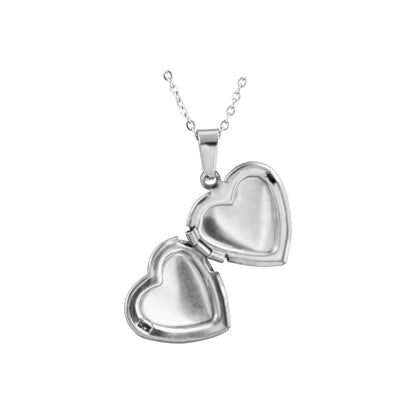 Collar Relicario Corazón Labrado Plateado