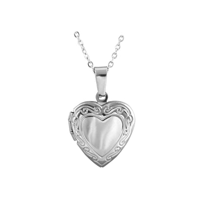 Collar Relicario Corazón Labrado Plateado