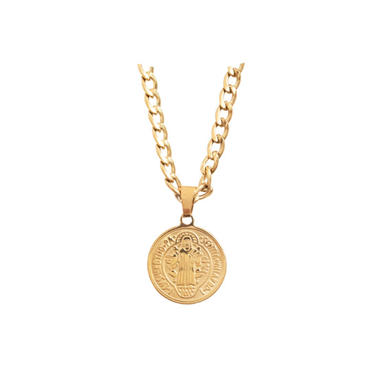 Collar San Benito Dorado Acero Hombre