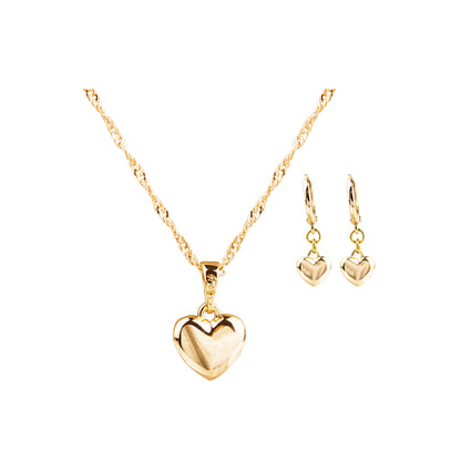 Set de collar corazón más aretes corazón en tono dorado 