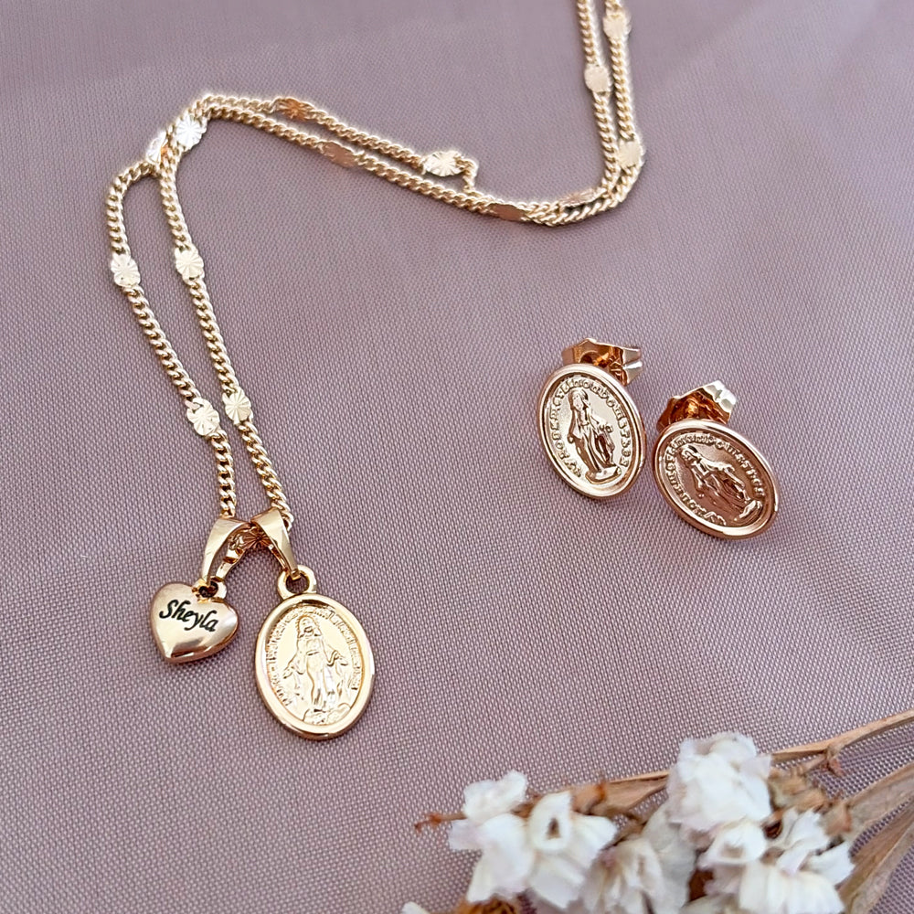 Set Virgen  Milagrosa Grabado Rose