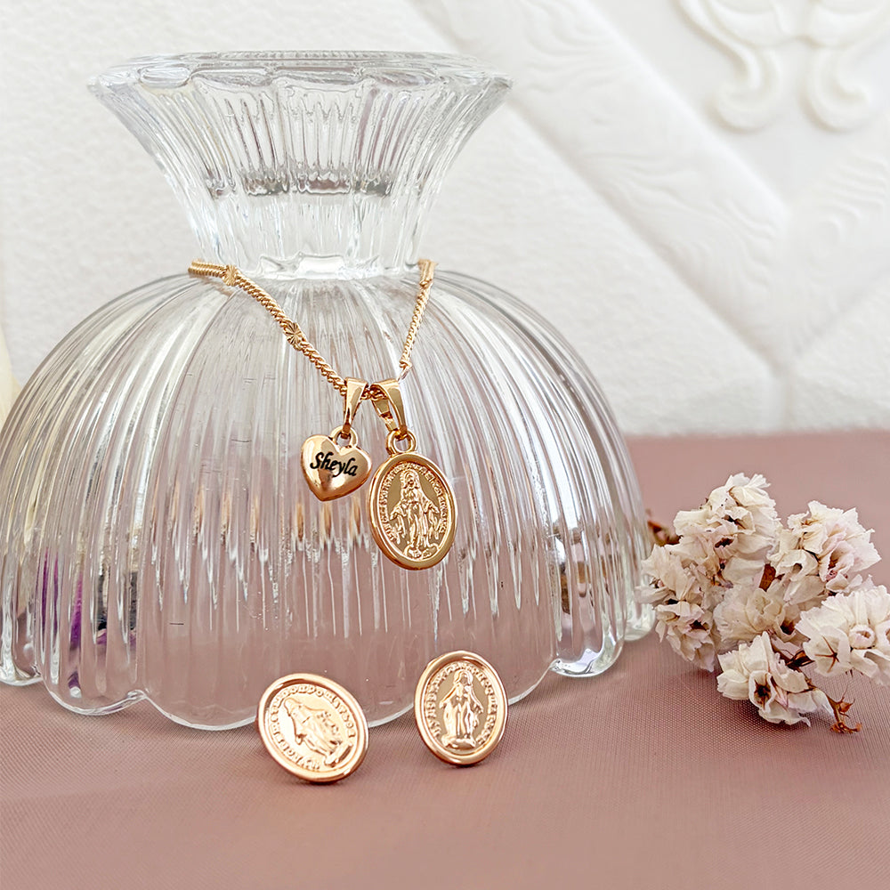 Set Virgen  Milagrosa Grabado Rose