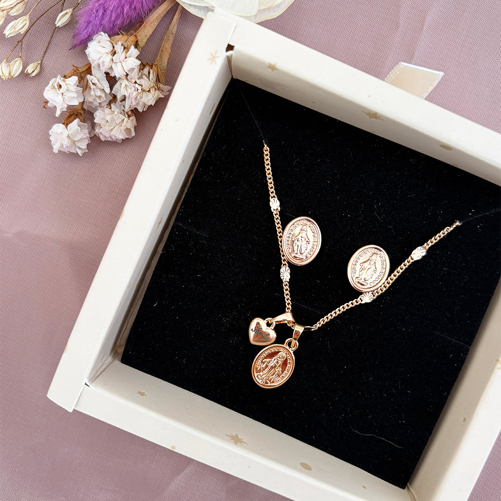 Set Virgen  Milagrosa Grabado Rose