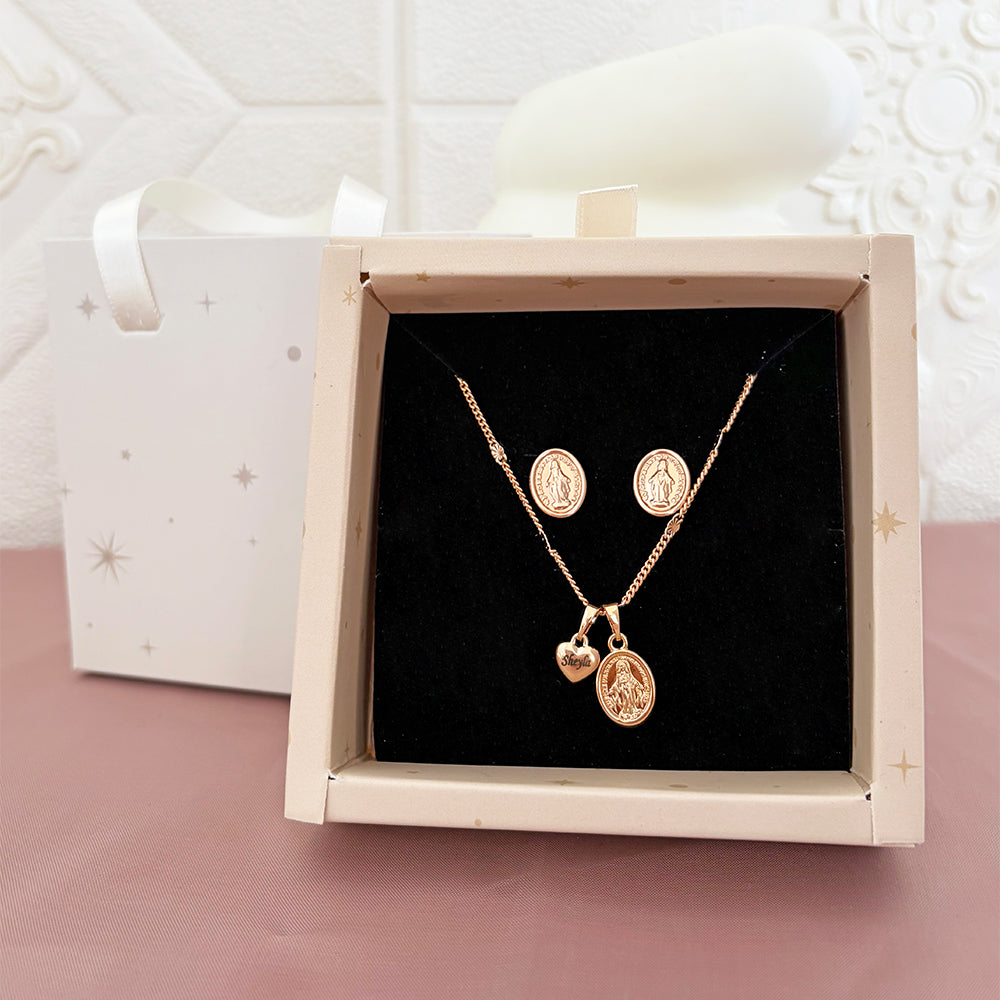 Set Virgen  Milagrosa Grabado Rose