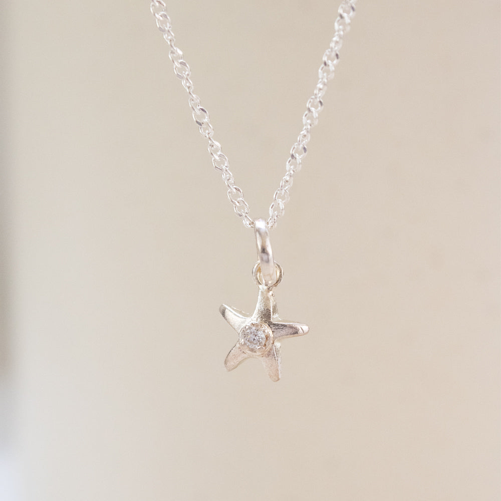Collar plateado con dije de estrella de mar, dije de estrella de mar