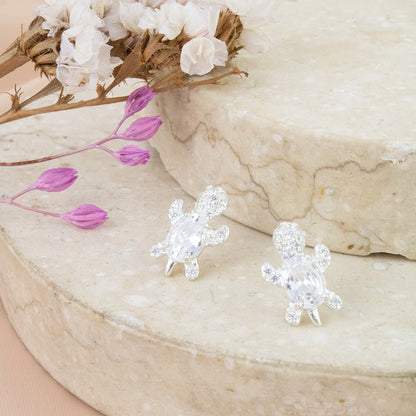 Arete Tortuga Cristal  Plata