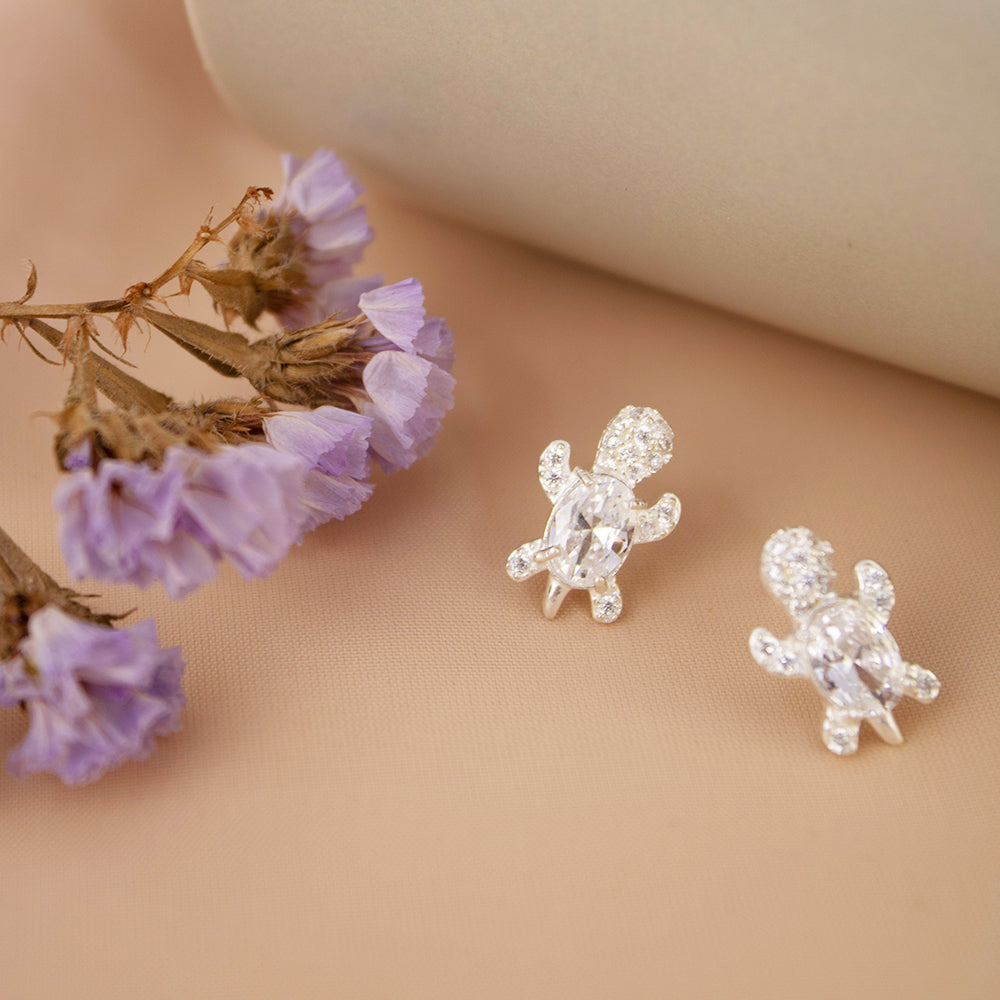 Arete Tortuga Cristal  Plata