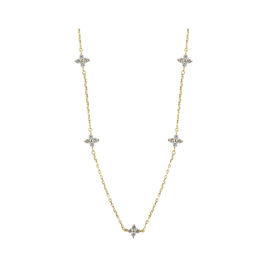 Collar Tréboles Cristales Largo Plata