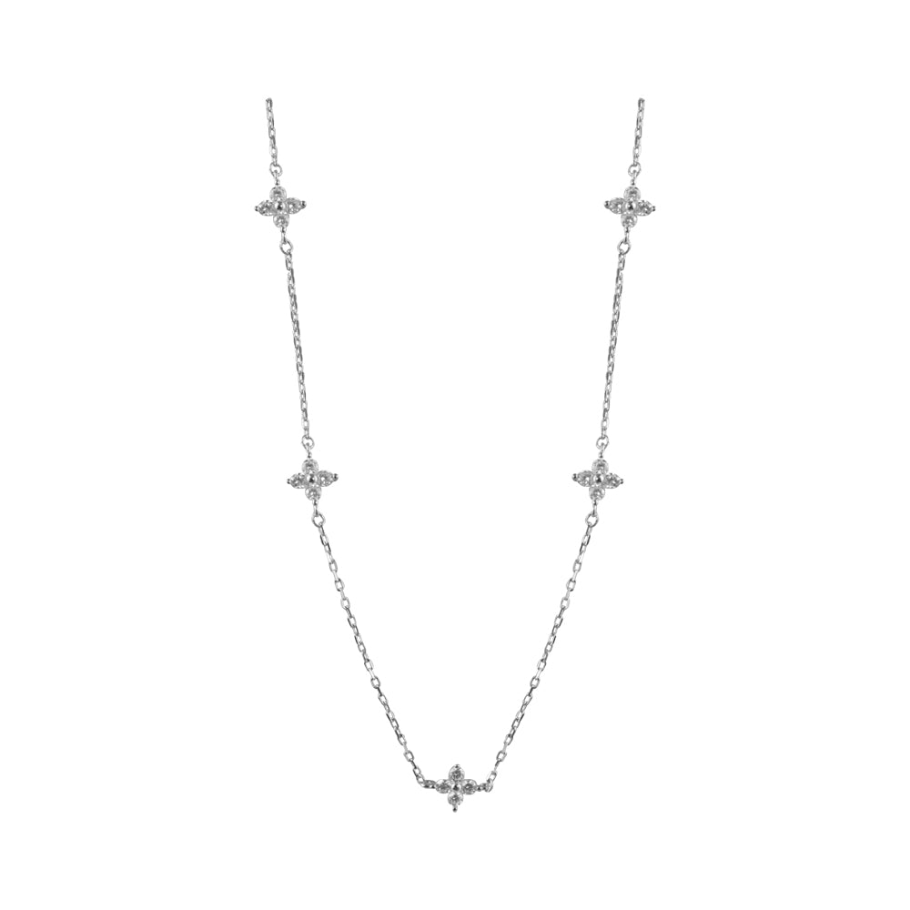 Collar Tréboles Cristales Largo Plata