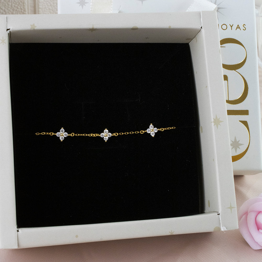 Pulsera Tréboles Cristales Plata