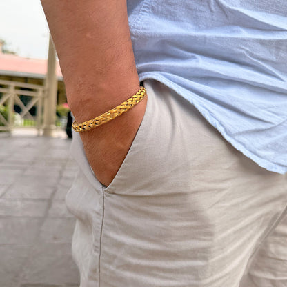 Pulsera Trenzada Dorado Acero Hombre
