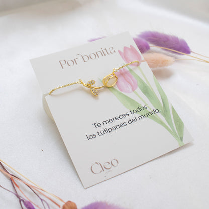 Pulsera regulable con tulipan y baño de oro 