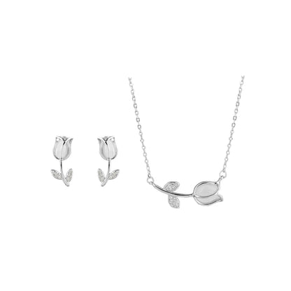 Set Tulipan Piedra Blanca Plata