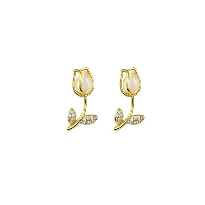 Aretes de Tulipan  Grande Dorado Acero