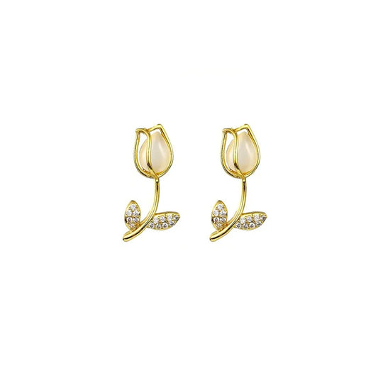 Aretes de Tulipan  Grande Dorado Acero