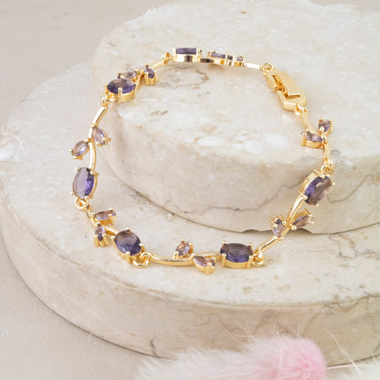 Brazalete Tulipan Cristal Morado Dorado