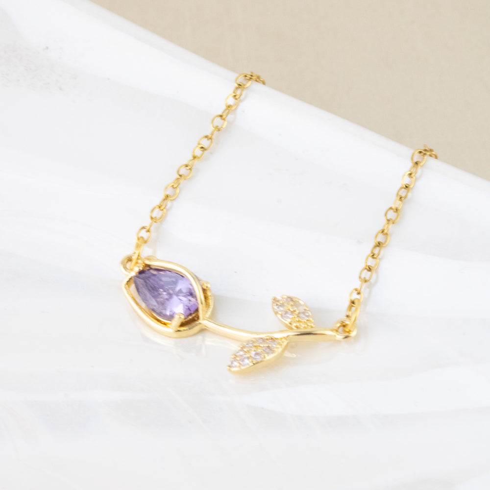 Collar Tulipán Cristal Morado Dorado Acero