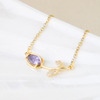 Collar Tulipán Cristal Morado Dorado Acero