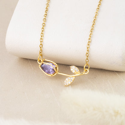 Collar Tulipán Cristal Morado Dorado Acero