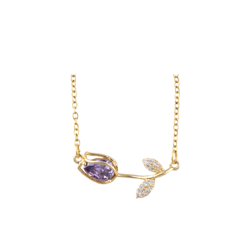 Collar Tulipán Cristal Morado Dorado Acero