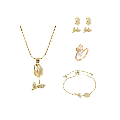 Box Premium Tulipan Blanco 4 piezas: Collar + Aretes + Pulsera y Anillo Tulipan Blanco