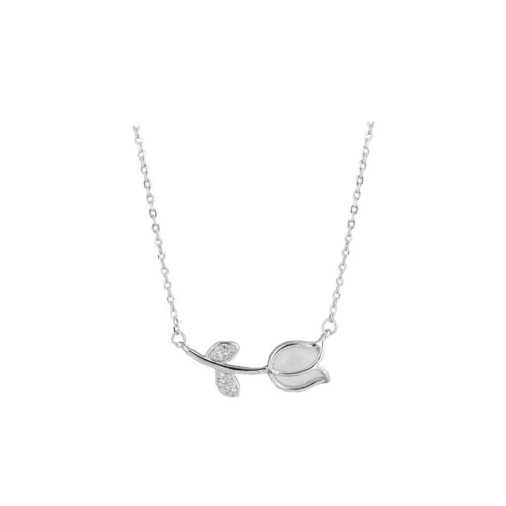 Collar Tulipán Piedra Blanca Plata