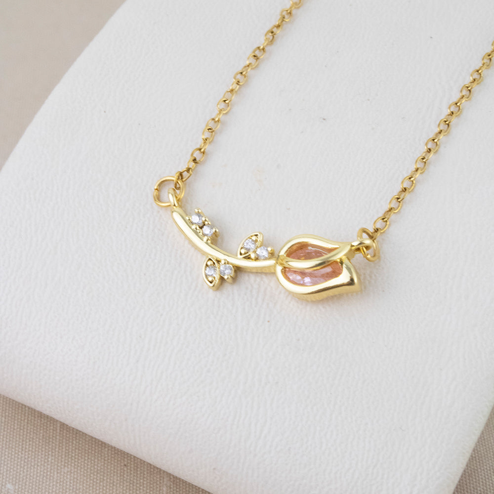Collar Tulipán Cristal Rosado Dorado Acero