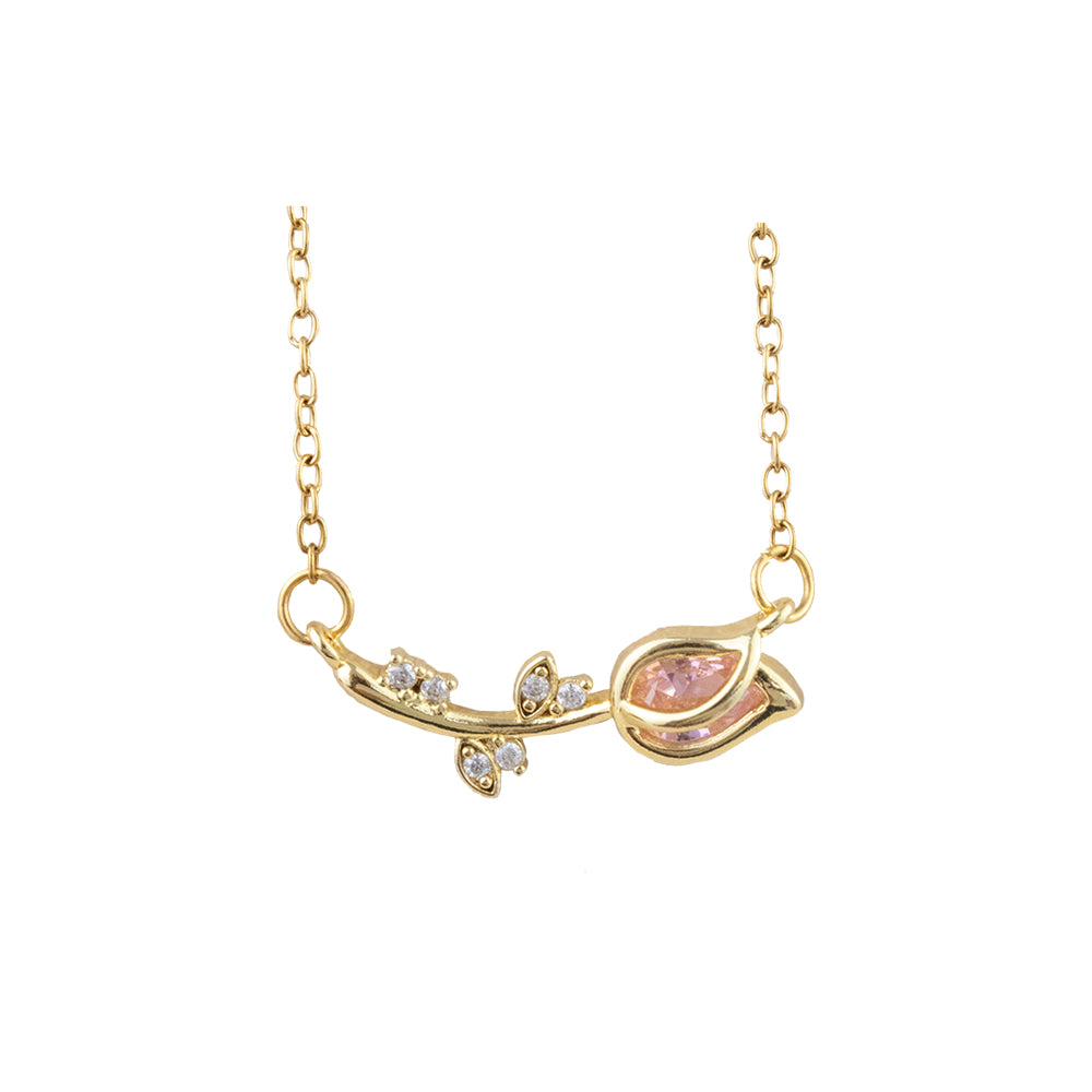 Collar Tulipán Cristal Rosado Dorado Acero