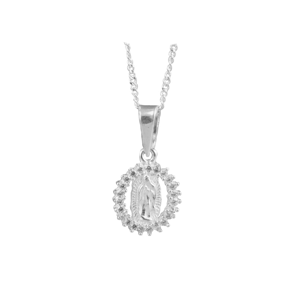 Collar Virgen Guadalupe  Brillos Plata